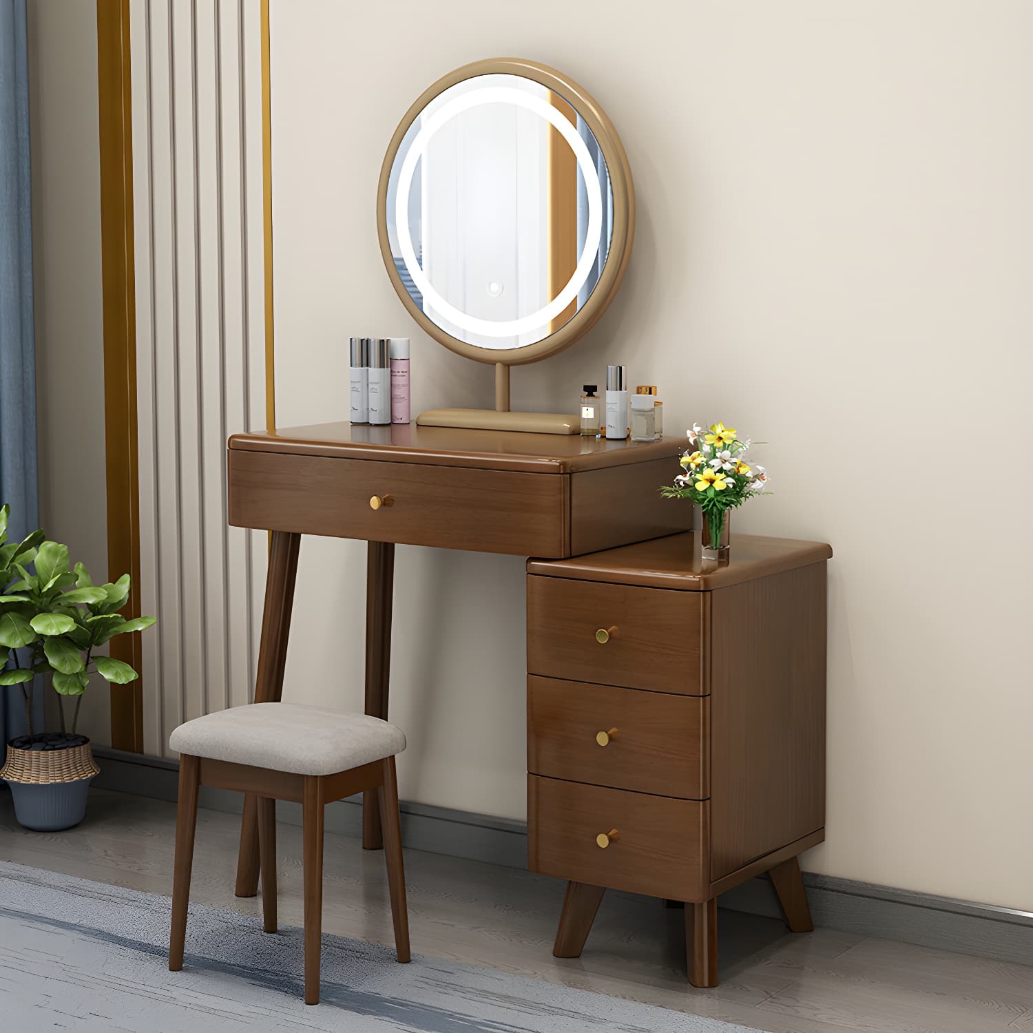 Solid Wood Makeup Vanity Desk Modern Makeup Vanity Desk Table with 4 Drawers - image 4