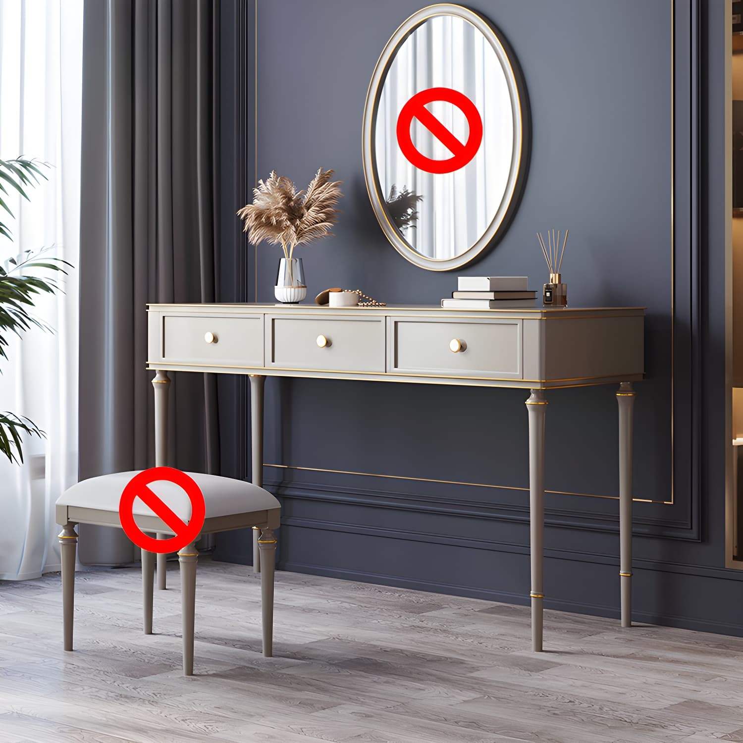 Mirror & 3 Drawers Makeup Vanity Dressing Table Solid Wood Dresser