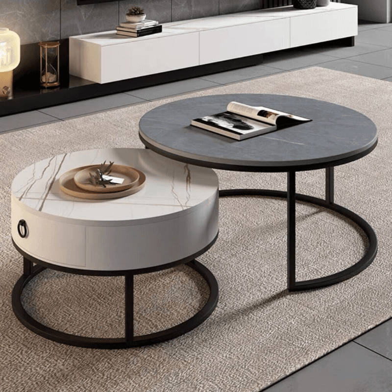 Nested Orbicular Board Game Coffee Table with Framework Base for Foyer Use