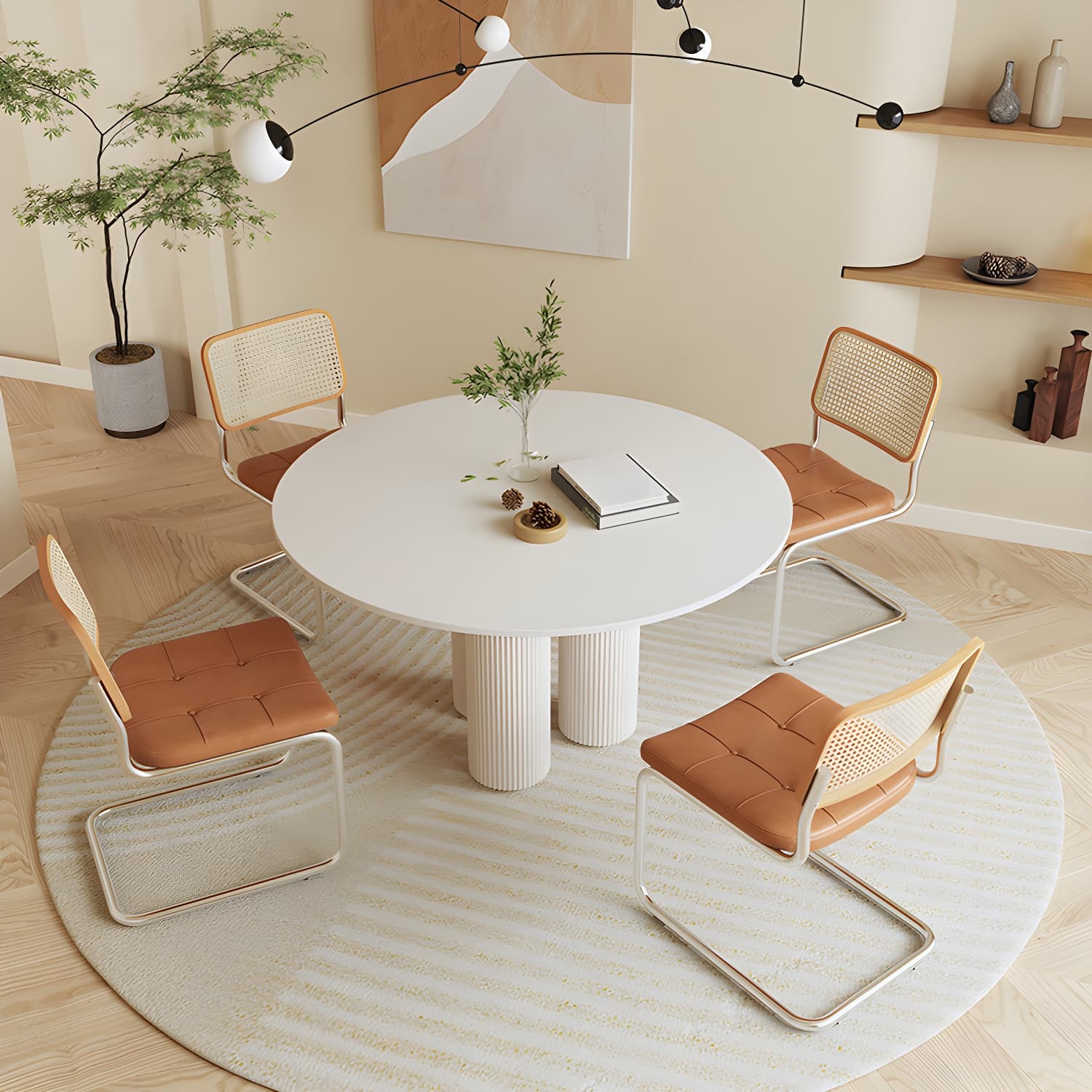 Contemporary Round Dining Table Stone Dinner Table with 3 Legs