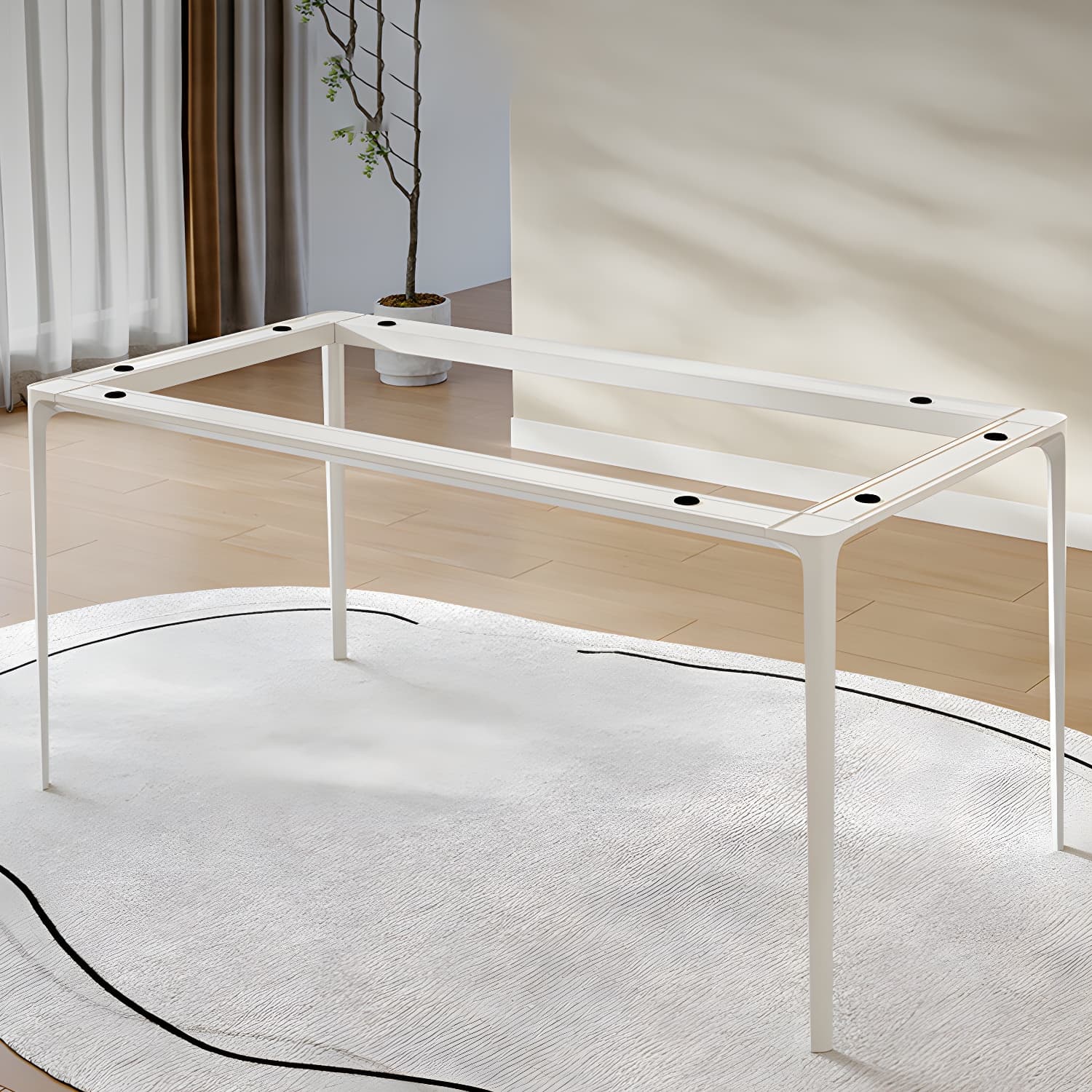 Modern Space Saving Rectangular White Stone Top with 4 Metal Legs - image 4