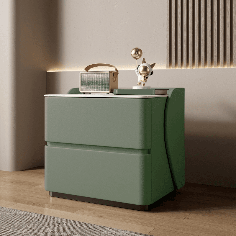 Minimalist 2 Tiers Drawer Storage Bedside Table with Faux Marble Top - image 6