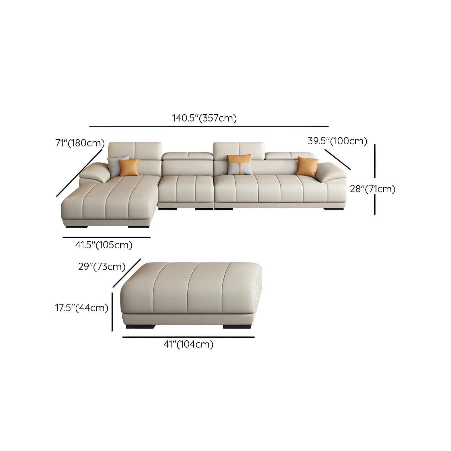 Elegant Beige Scandinavian Leather Sectional with Adjustable Headrests - image 20