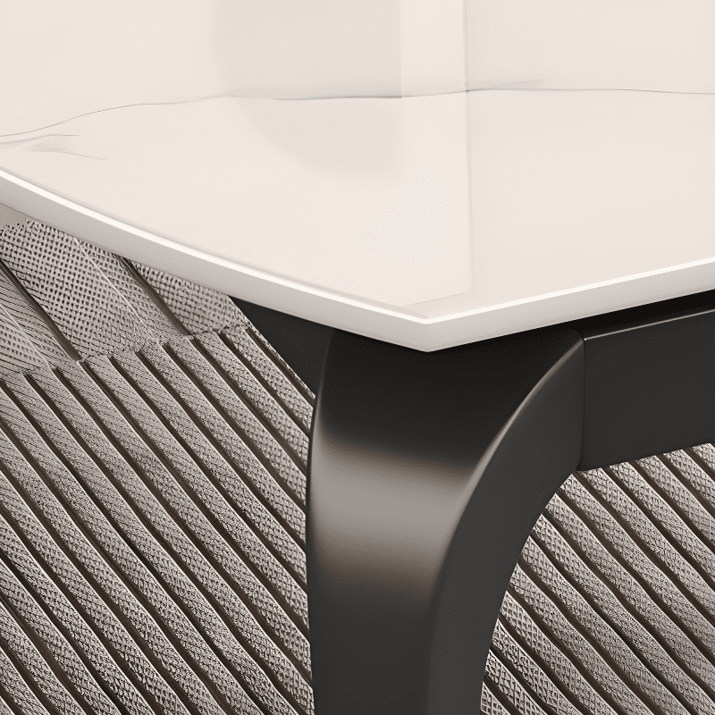 Minimalist Rounded Slate Stone Dining Table Set with 4 Legs and Padded Chair Back, Available in 9-piece/7 Piece Set/5-piece - image 6