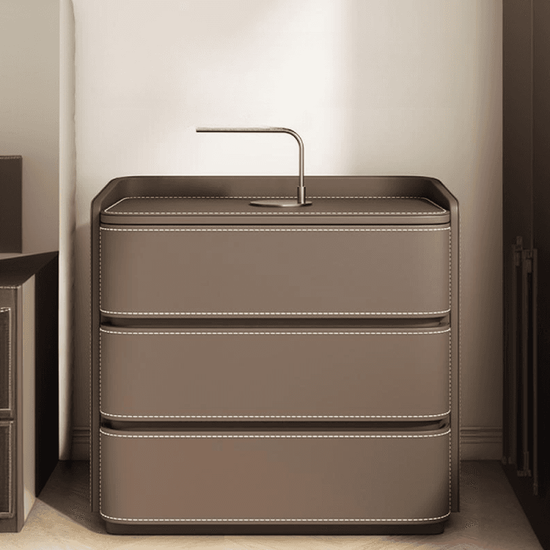 Contemporary 3 Tiers Genuine Leather Drawer Storage Bedside Table - image 13