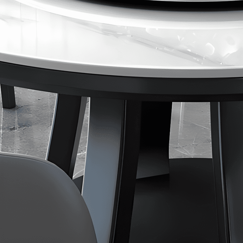 Minimalist Rounded Dining Table Set with Stump Base and Fixed Table, White Finish - image 4