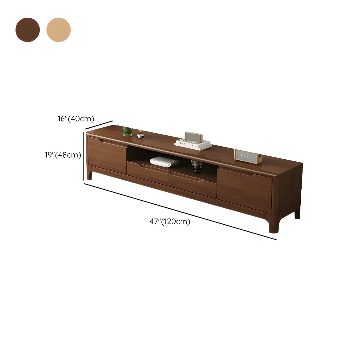 Scandinavian Low Profile 40cm Wide Wood TV Stand with Two Drawers and Cabinet No Assembly Required - image 13