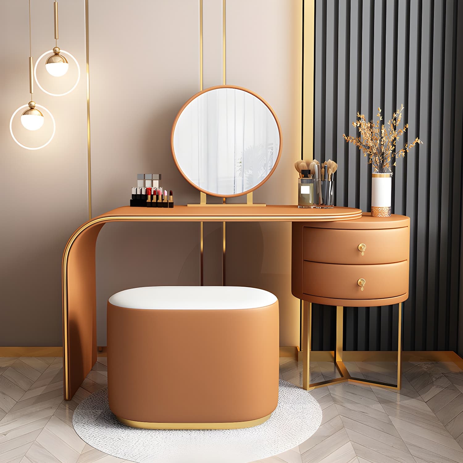 Genuine Leather Makeup Dressing Table with Mirror and Stool Set - image 6