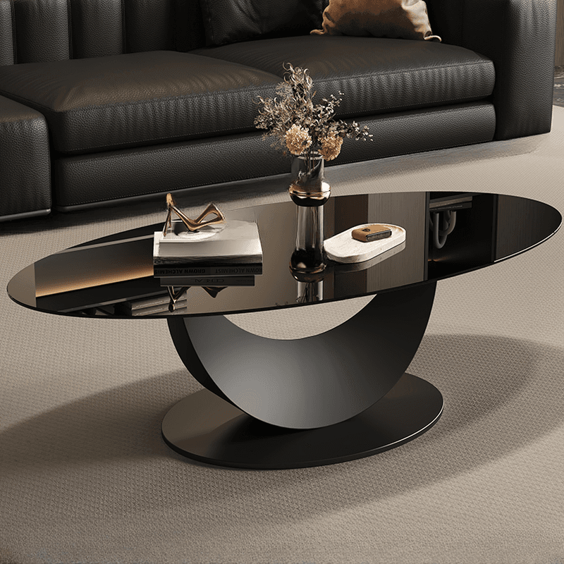 Casual Oblong Tempered Glass Accent Table with Plinth Base, Double Nesting/Single Set