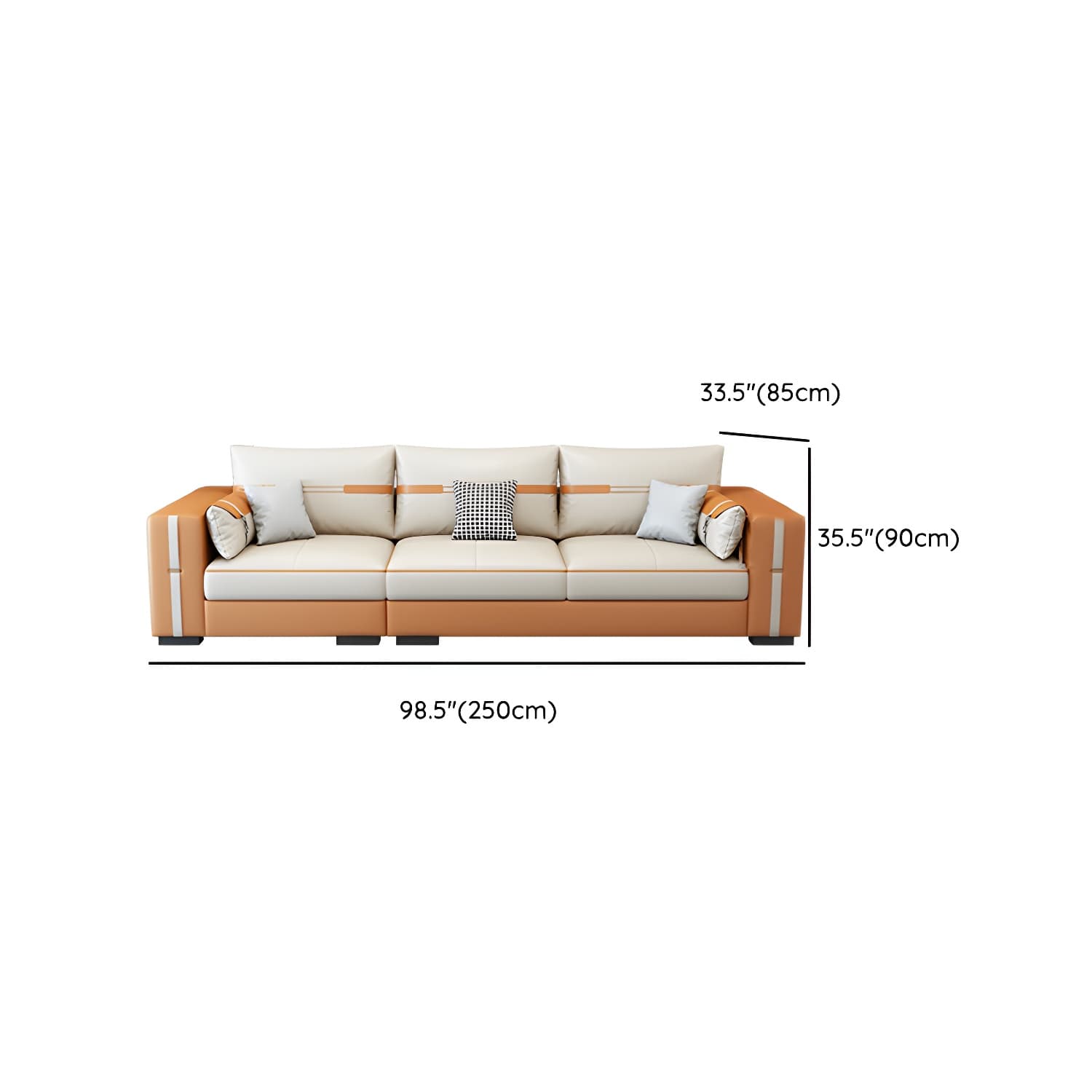 Scandinavian Wood Frame Beige Faux Leather Stationary Sectional Sofa with Cushion Back - image 15