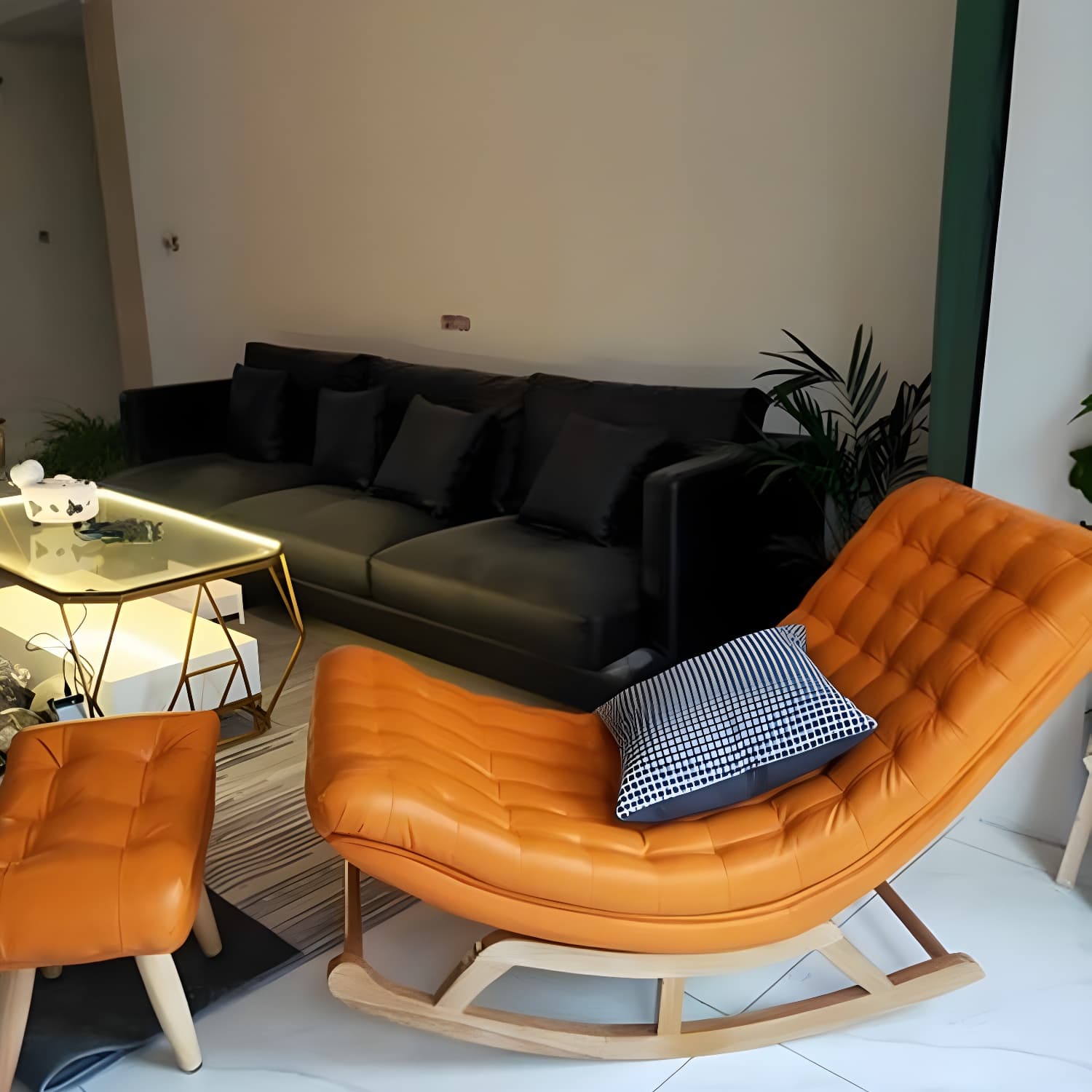 Indoor Leisure Chaise Chair Modern Wooden Upholstered Rocking Chair - image 6