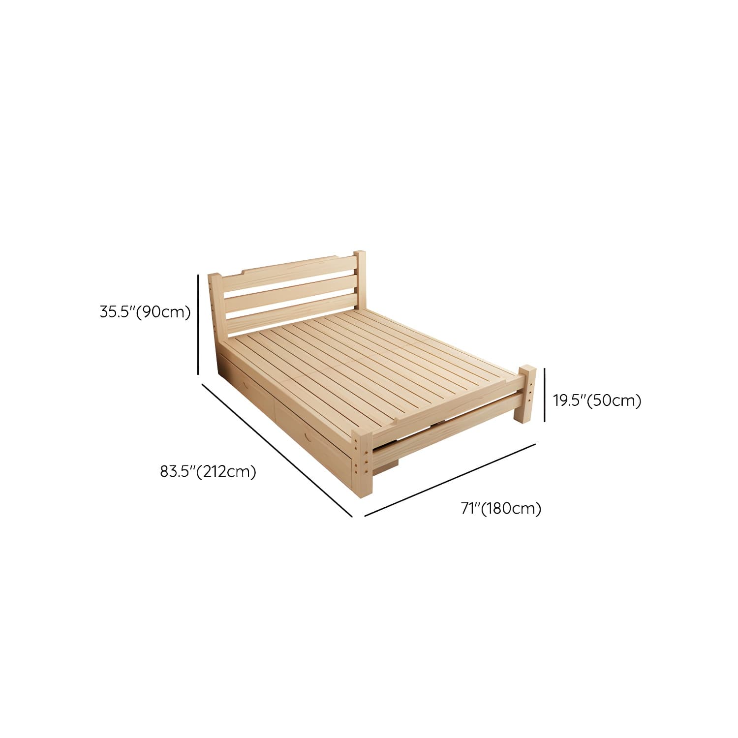 Pine Wood Bed in Light Brone Scandinavian Bed with Headboard - image 22