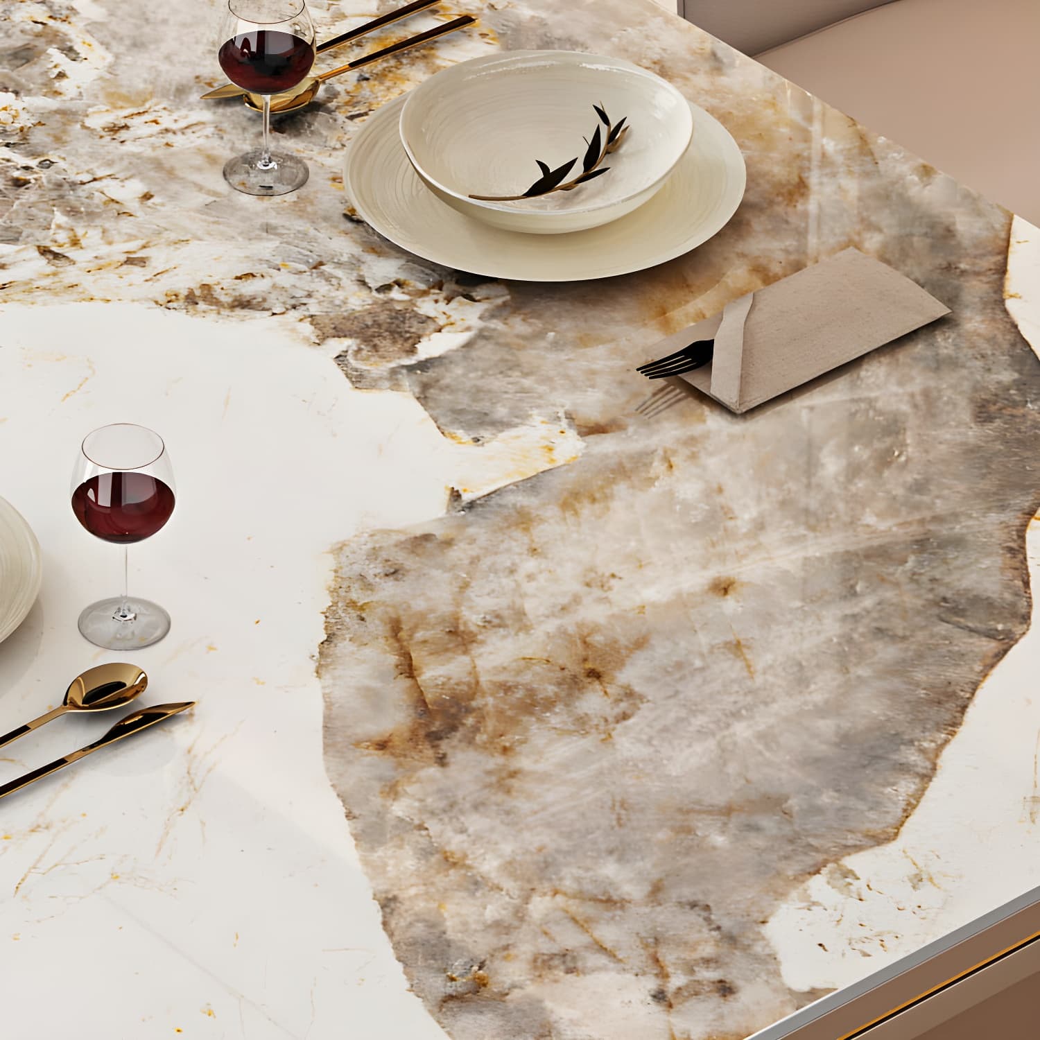 Glamoro 80cm Rectangular Metal Dining Set in Off-White with Gold Base - image 8