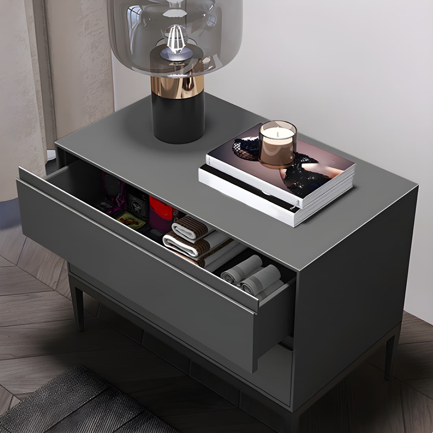 Wooden Night Table Contemporary Bedside Cabinet with 2 Drawers - image 12