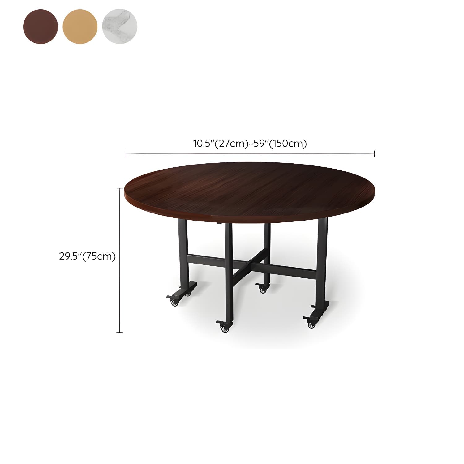 Modern Foldable Dining Table Round Wood Tabletop with Metal Legs - image 19