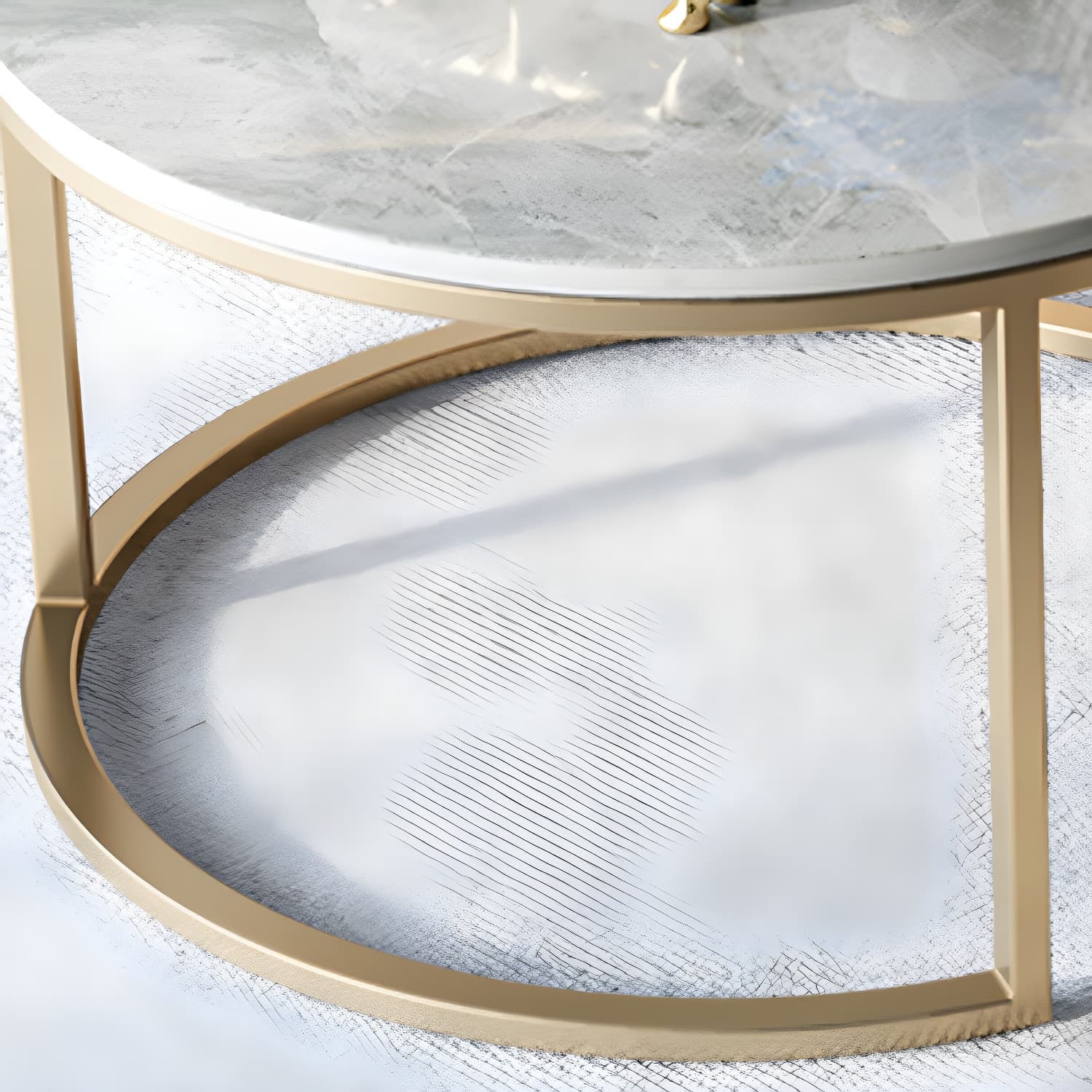 Slate Round Frame Coffee Table Modern Nesting Coffee Table Set with Drawer - image 11