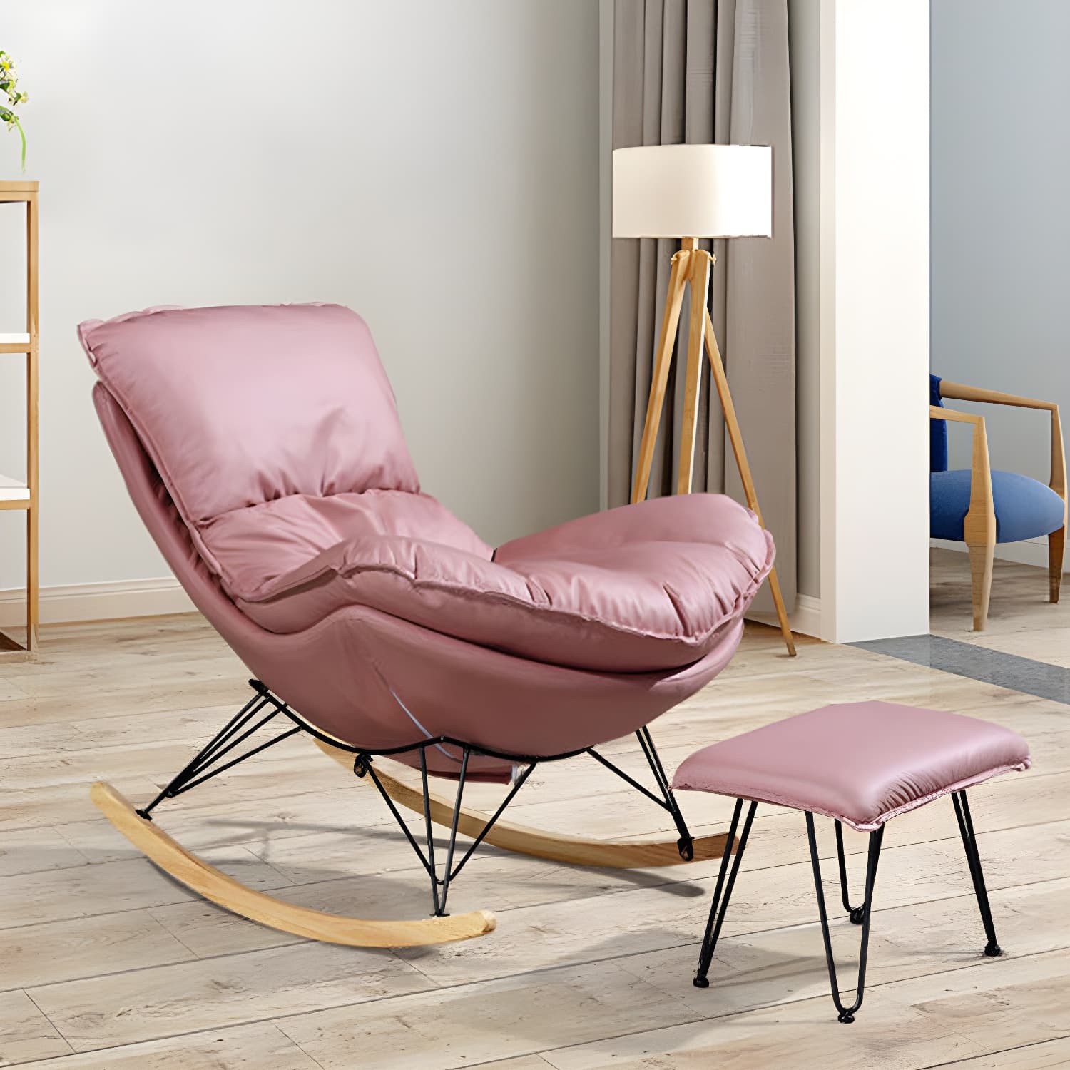 Modern Style Rocker Chair Metal Frame Spindle Cushions Rocker Chair with Ottoman - image 7