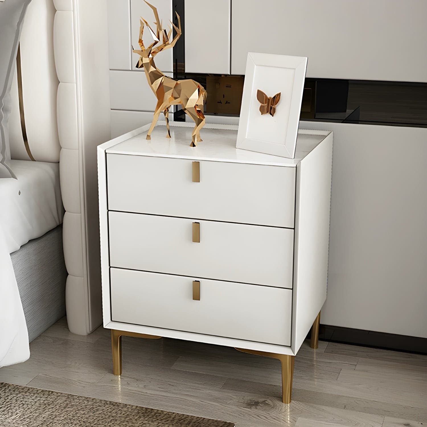 Glam Style Sintered Stone Top 3-Drawer Nightstand with Legs for Bedroom - image 10