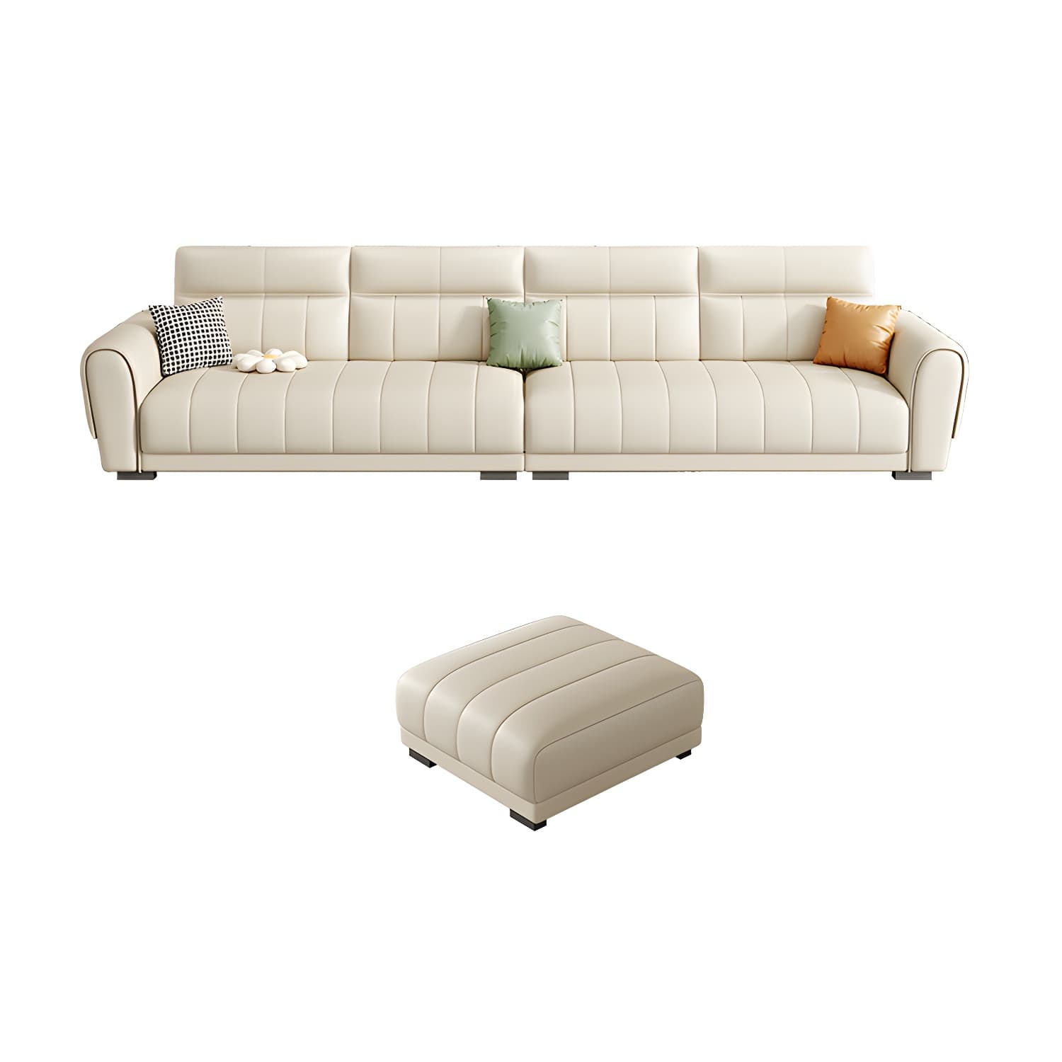 Scandinavian Wood Frame Beige Faux Leather Sectional with Cushion Back - image 13