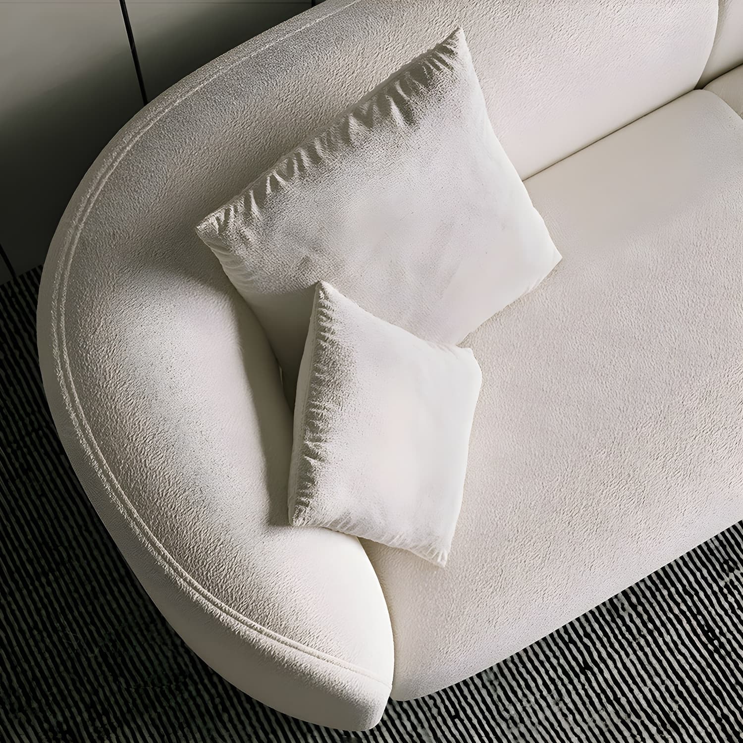 Scandinavian Wood Frame Curved Sectional Sofa in Beige Sherpa Upholstery, 2 Piece Set - image 10