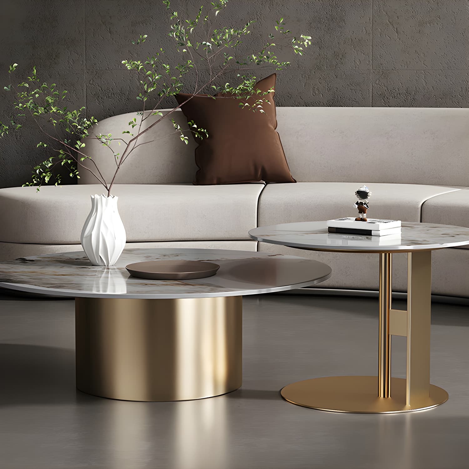 Glam Style Round Nesting Coffee Table Set with Steel Pedestal Base - image 15
