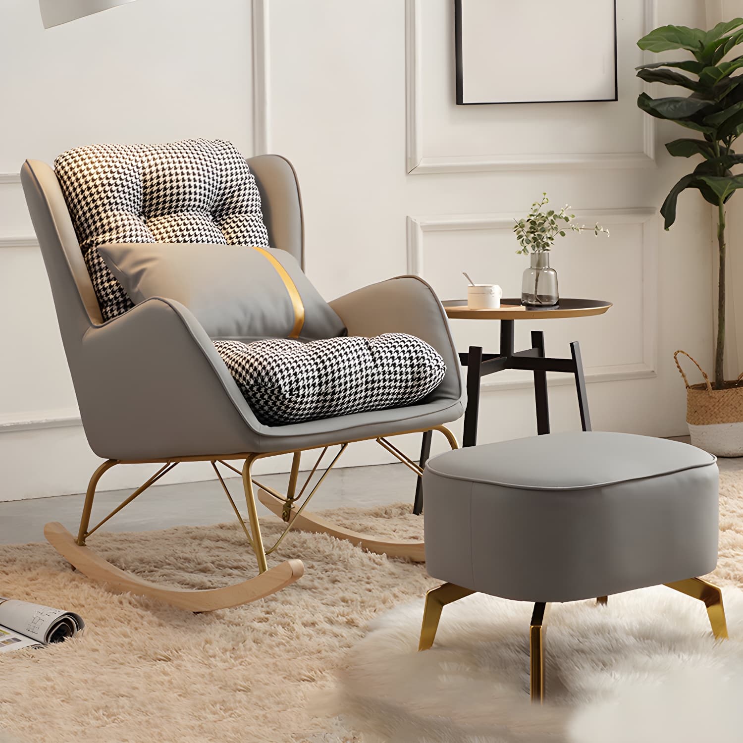 Contemporary Rocking Chair Fabric Upholstered Tufted Wing Chair Back Indoor Rocking Chair - image 8