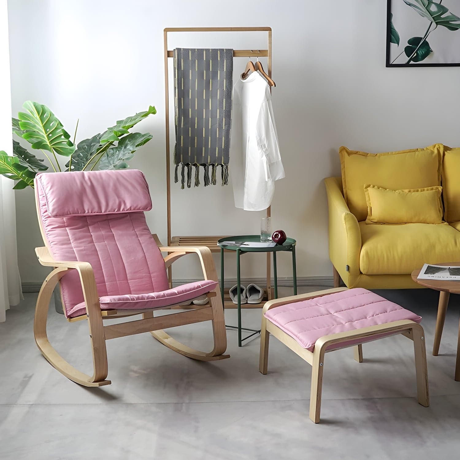 Modern Upholstered Rocking Chair Set with Track Arms and Matching Ottoman - image 14
