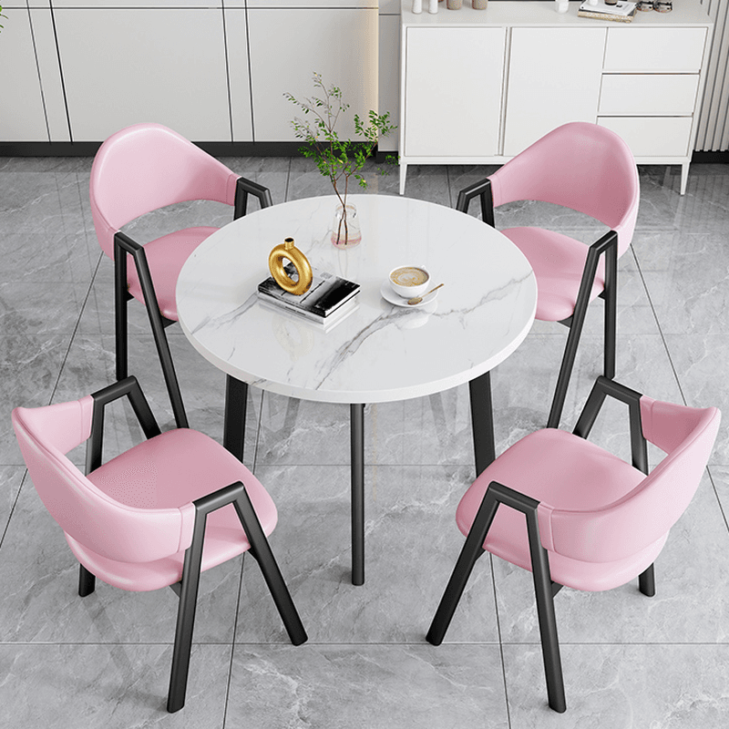 Dining Table Set with Rounded Shape and Padded Chair Back, Featuring Armrest and White Separable Table Top - image 15
