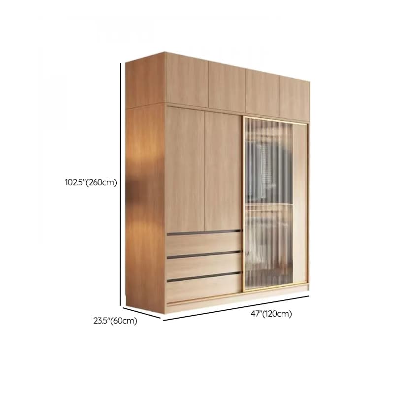 Natural Finish Art Deco Timber Wardrobe Armoire with Soft Close Drawer, Soft Close Door, Interior Shelves, and Clothing Rod - image 16