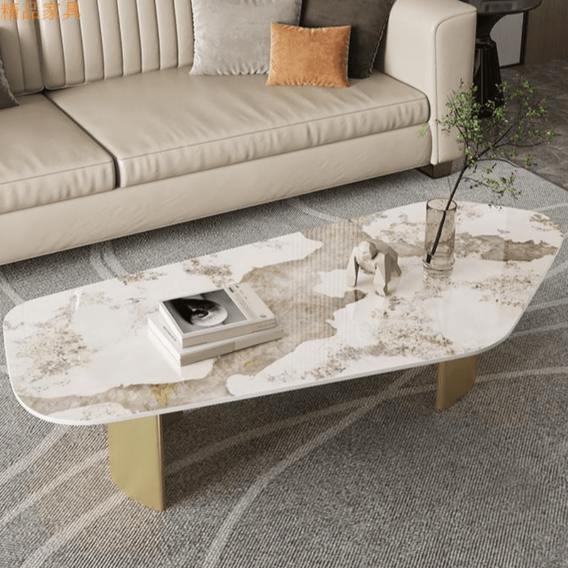 Modern Farmhouse Stone White Irregular Single Coffee Table with Twin Pedestal Base - image 8
