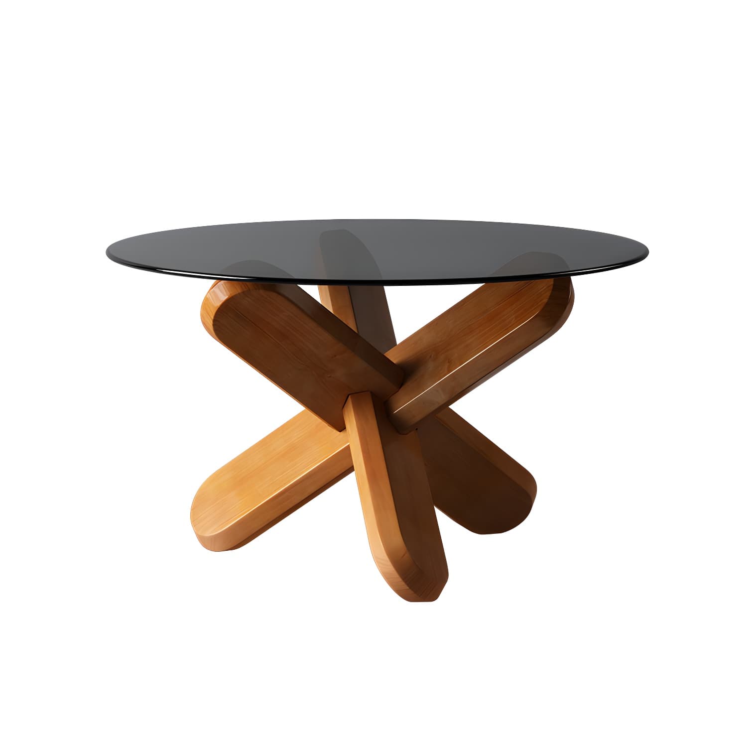 Modern Round Glass Top Coffee Table with Abstract Wooden Leg - image 14