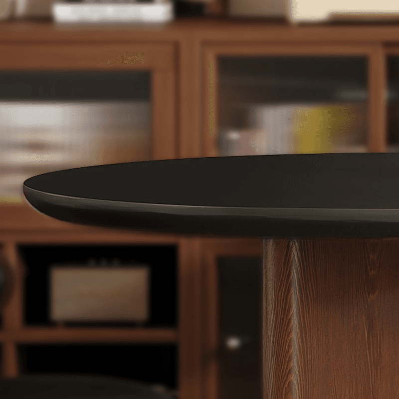 Dining Table Set with Oval Slate Stone Top and Two-sided Pedestal, Featuring Padded Chair with Back in Midnight Black - image 7