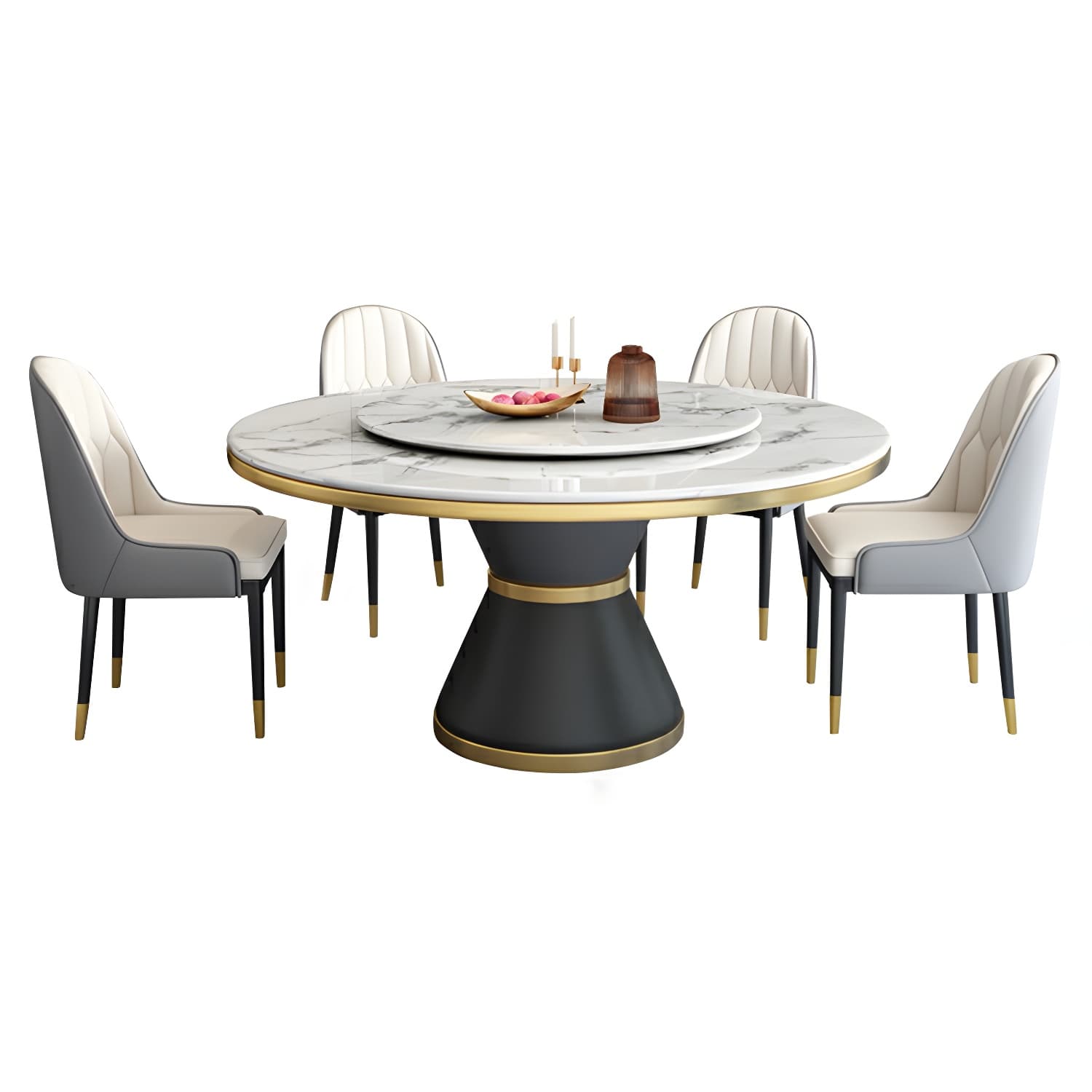 Glam Round Marble Dining Set in White with Black Metal Pedestal Base - 1/5/7 Piece Set - image 3