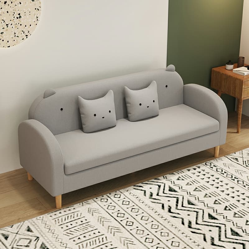 Art Deco Natural Wood Finish Framed Sofa Couch with Recessed Arm, Slipcover and 2 Pillows - image 12