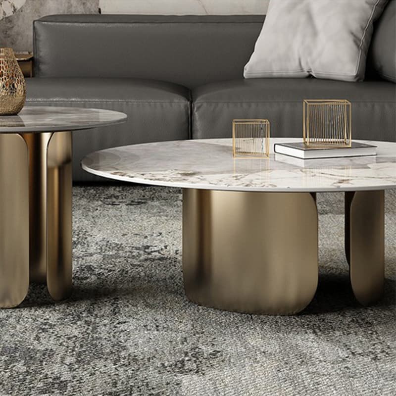 Glam Style Round Coffee Table with Sleek Stone Top and Sturdy Iron Base - image 6