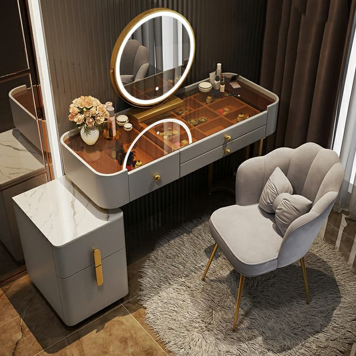 Contemporary Slate Countertop Adjustable Makeup Vanity with Drawers for Bedroom - image 13