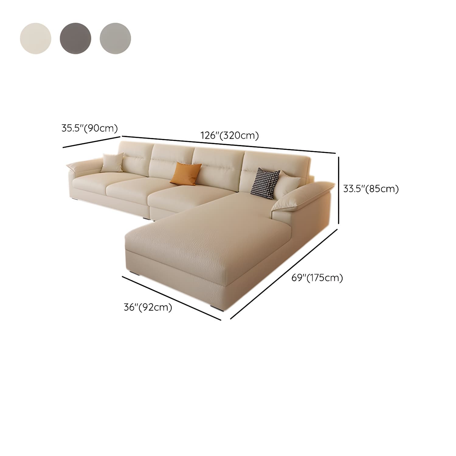 Modern L-Shaped Sofa Chaise Set with Pillow Top Arms and Cushion Back, 3-Piece Design - image 11