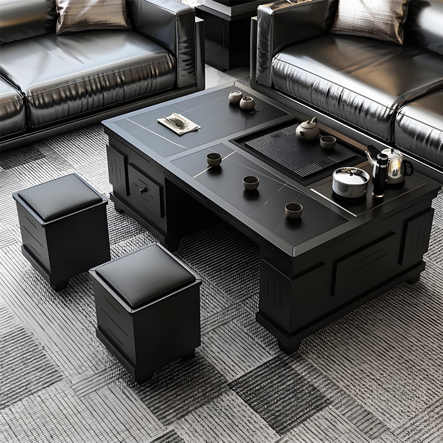 Abstract Slate Coffee Cocktail Table with Storage Drawers Rectangle - image 8