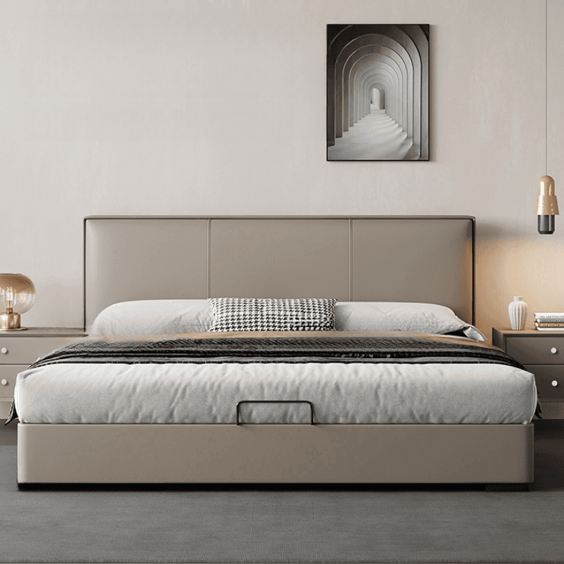 Grey Solid Color Storage Included/Panel Bed for Bedroom