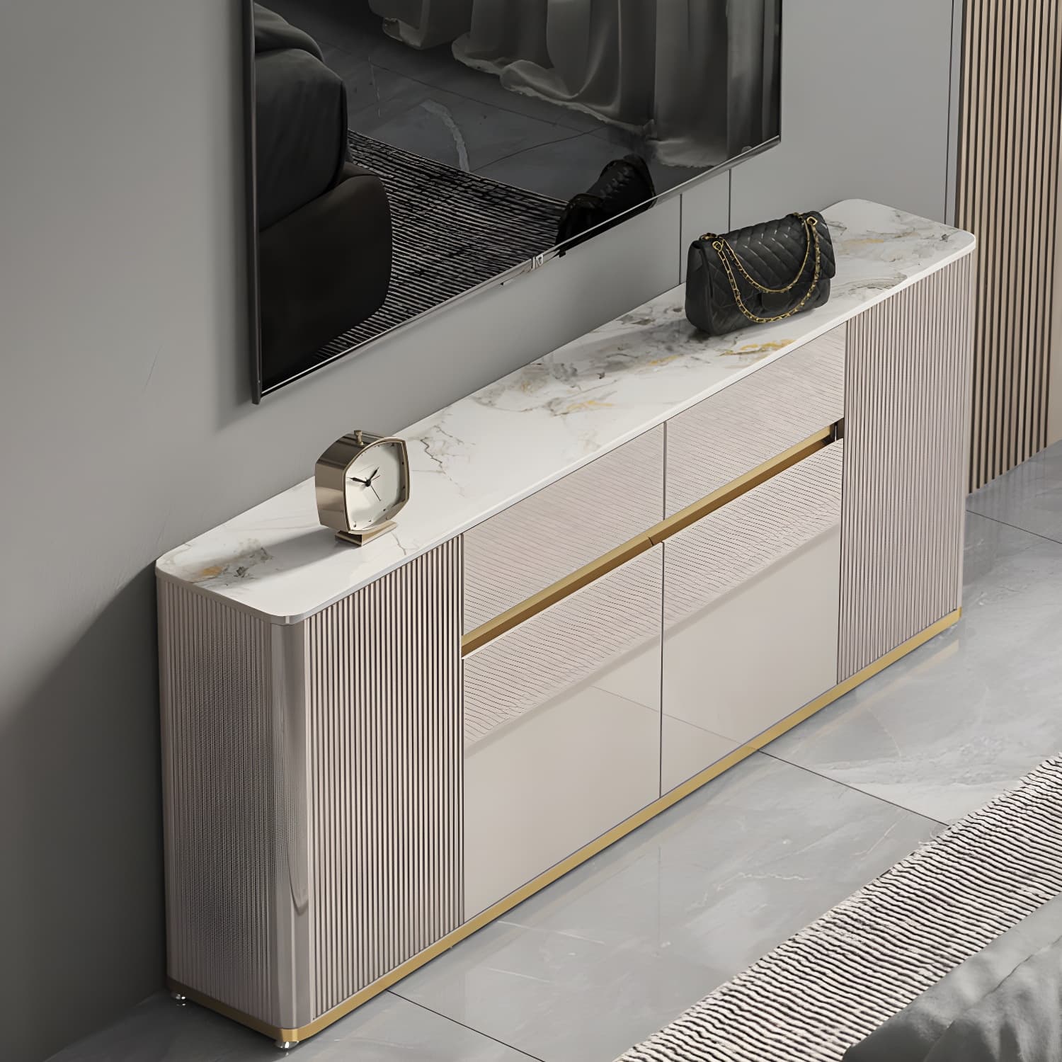 Contemporary Style Engineered Wood Buffet Stand Adjustable Shelving Credenza
