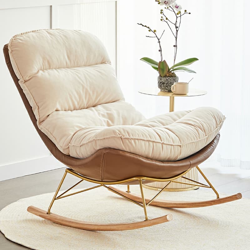 Trendy Faux Leather Upholstered Rocking Chair Couch with Footstool , Spindle Back and Resistant To Dirt - image 7