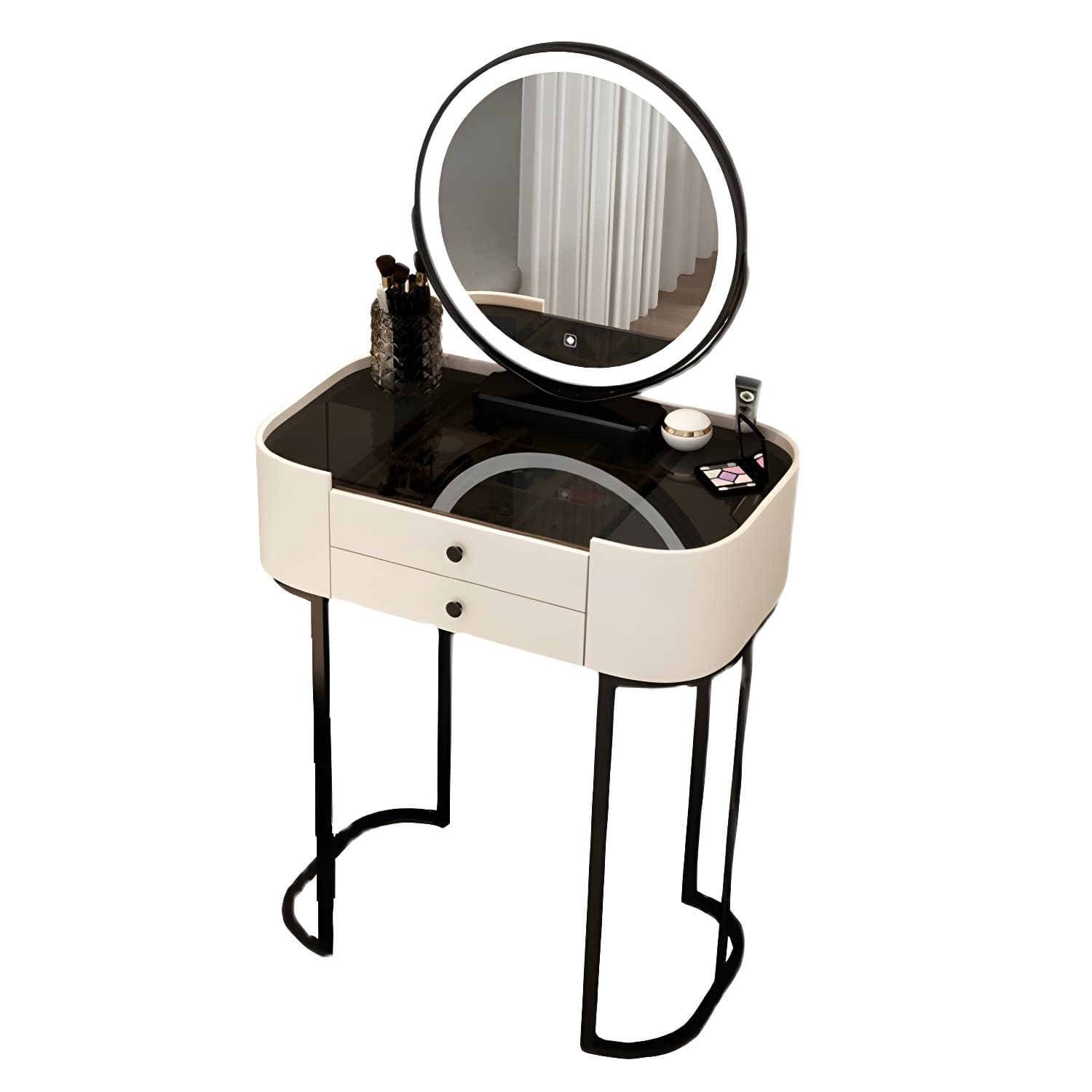 Contemporary Vanity Makeup Dressing Table Stool Set with Mirror - image 12