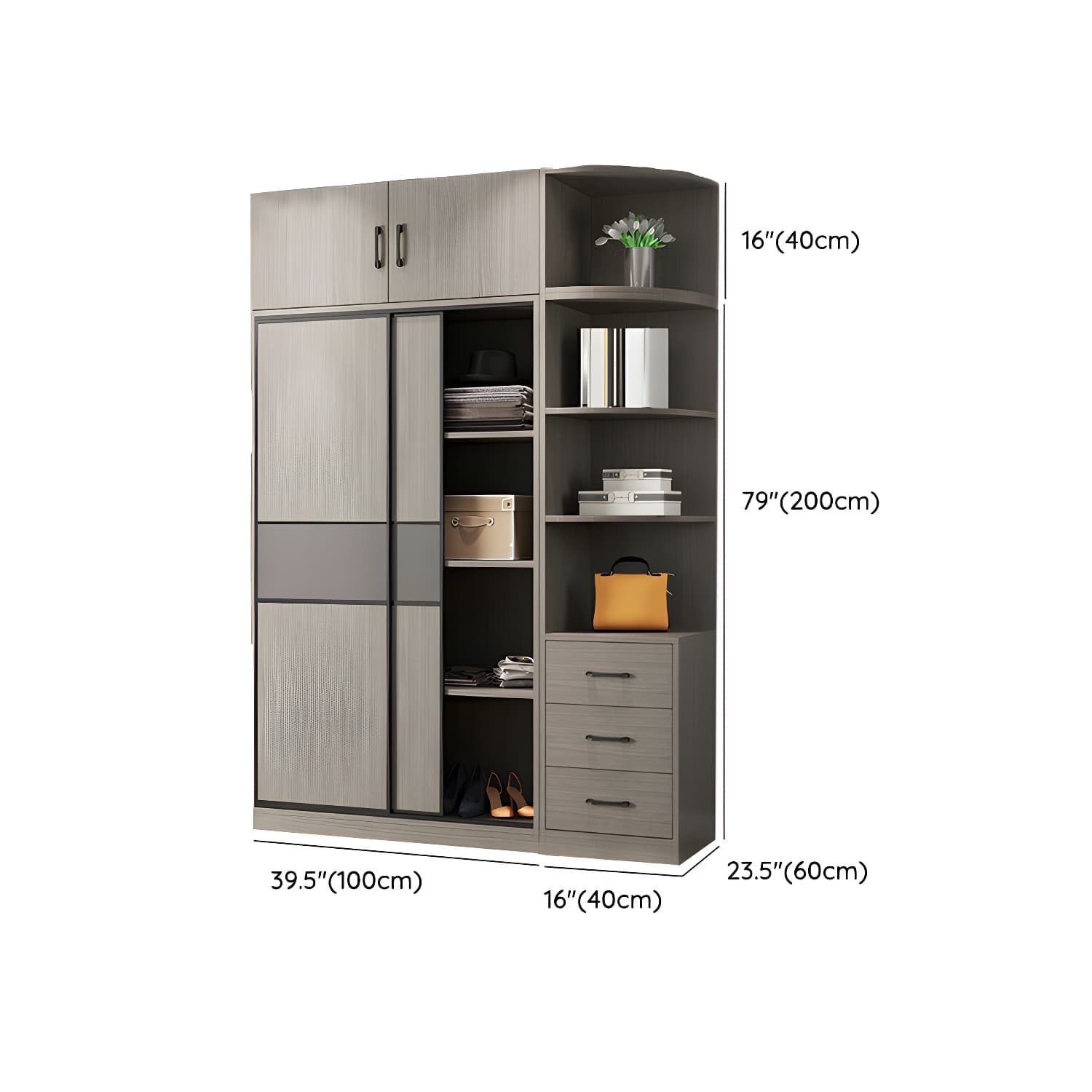 Contemporary Plate Storage Wood Wardrobe with Clothing Rod and Shelves in Light Grey - image 19