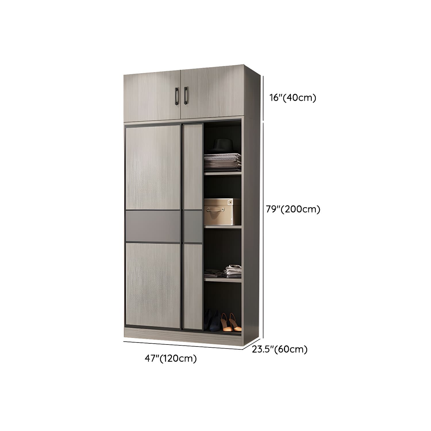 Contemporary Plate Storage Wood Wardrobe with Clothing Rod and Shelves in Light Grey - image 8