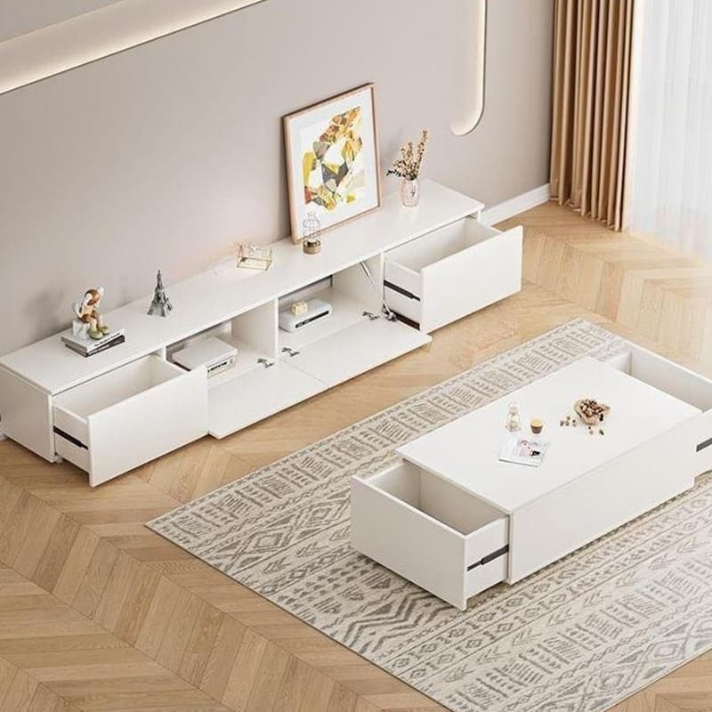 White Modern TV Stand with Low Height, Drawers, and Cable Management - Easy Full Assembly - image 10