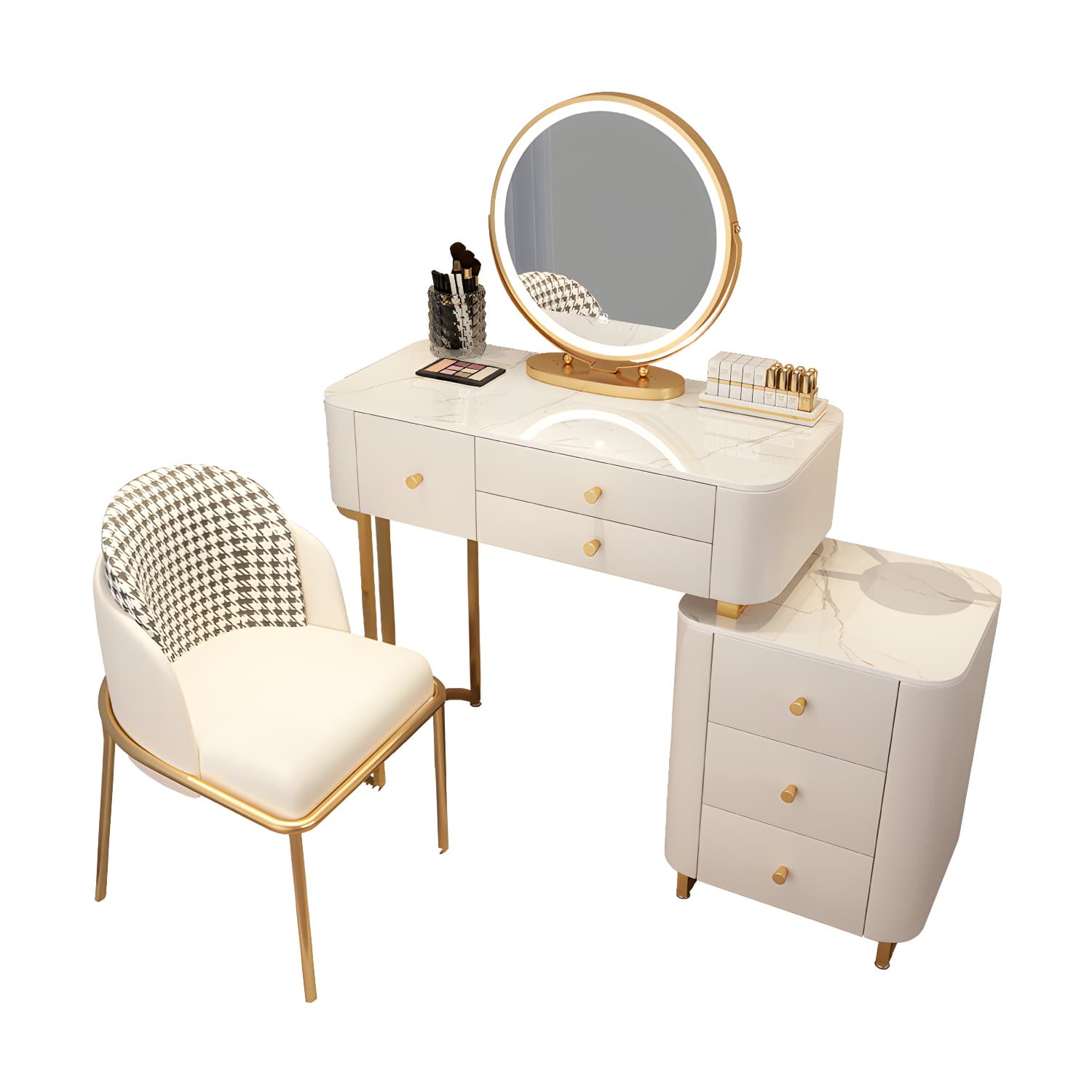 Solid Wood Makeup Vanity Desk Storage Dressing Table Stool Set with Drawer - image 6