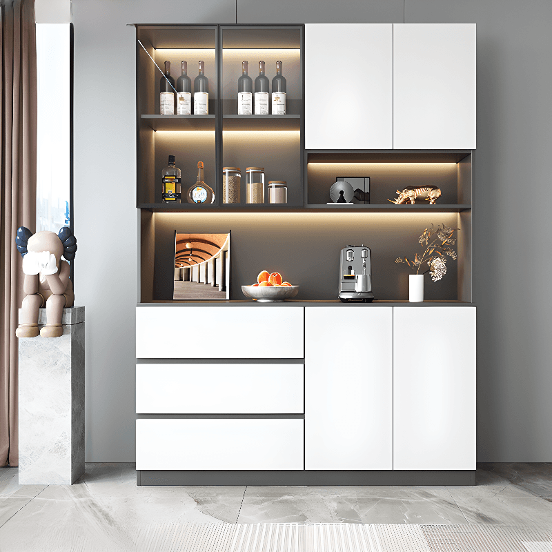 Modern Timber Countertop Server with Glazed Door Hutch, Narrow Size, Six Internal Shelves for Kitchen Cupboards - image 5
