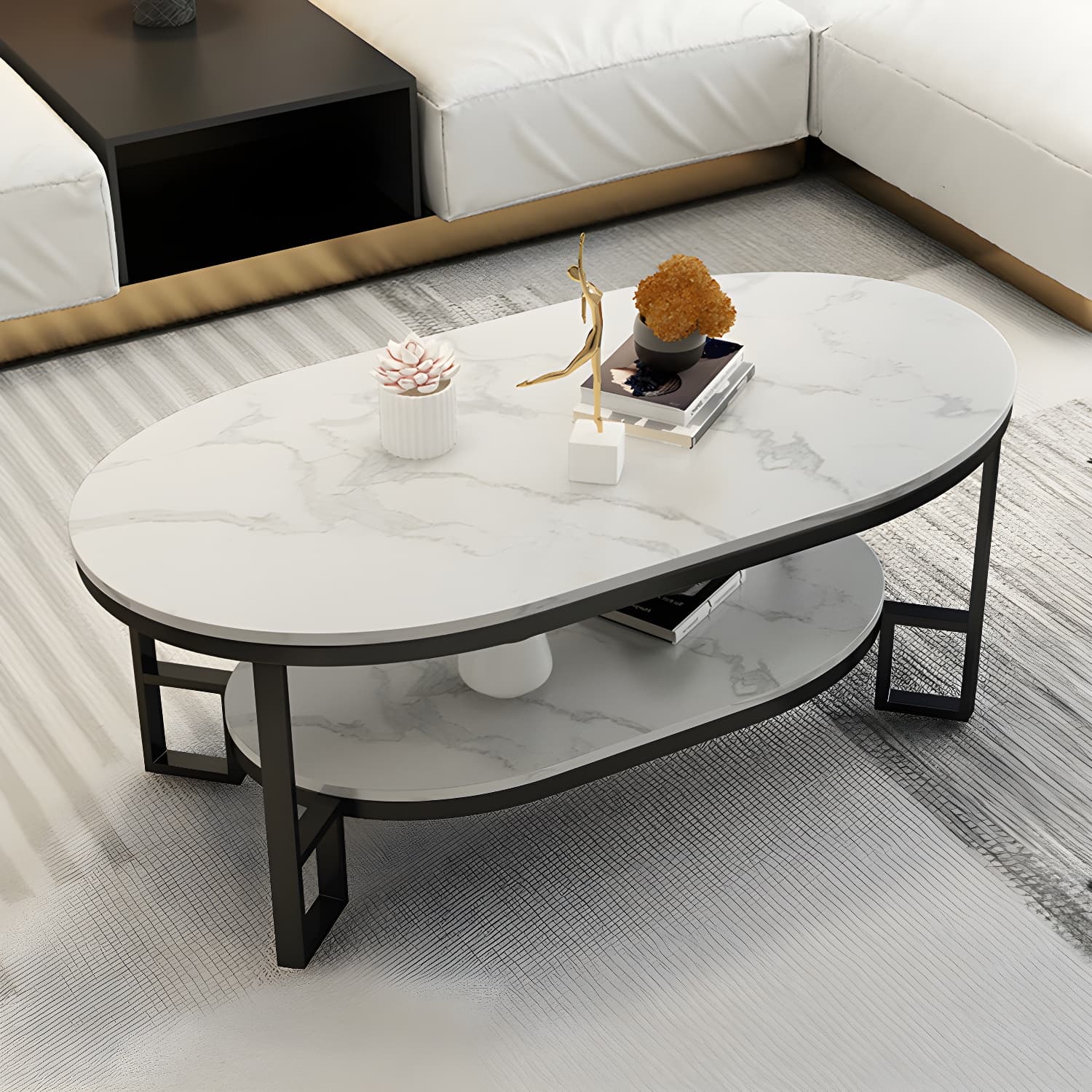 17.72" H Stone/Marble Top Coffee Table Frame Shelf Included Cocktail Table - image 4