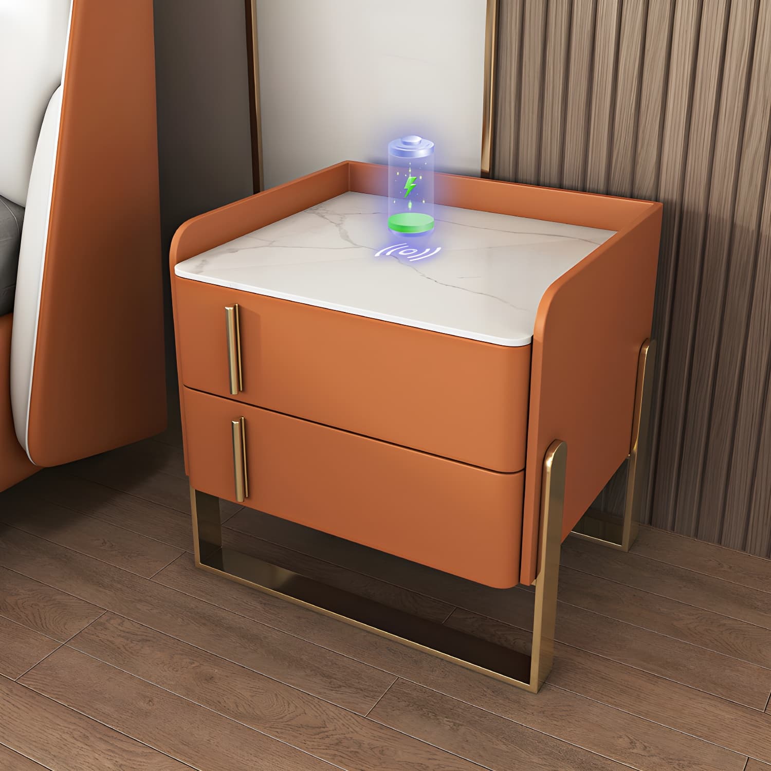 Glam Nightstand with 2 Drawer 20-inch Tall Leather Night Table - image 11