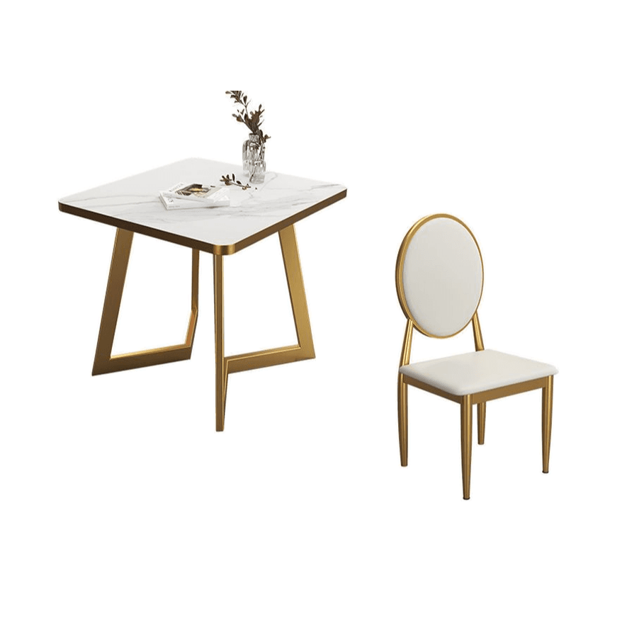 Luxurious White Rectangular/Circular/Square Reclaimed Wood Standard Height Fixed Dining Table with Golden 4 Legs for 2 People/4 People - image 14